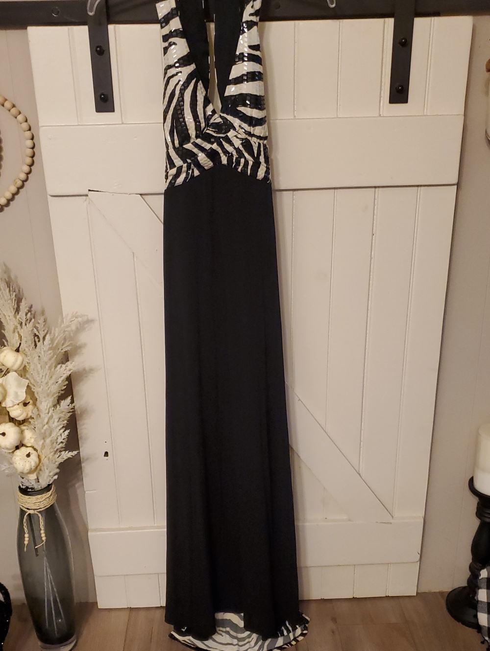 City Triangles Black and White Zebra-Print Halter Maxi Dress